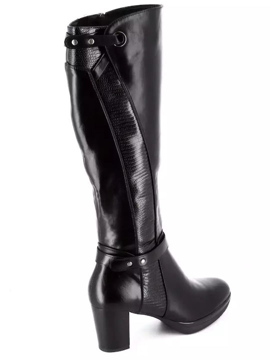 Anatomic Synthetic Leather Medium Heel Women's Boots with Zipper Black