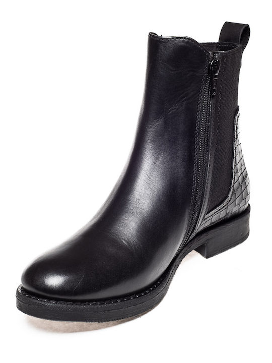 Leder Stiefeletten Damen Schwarz