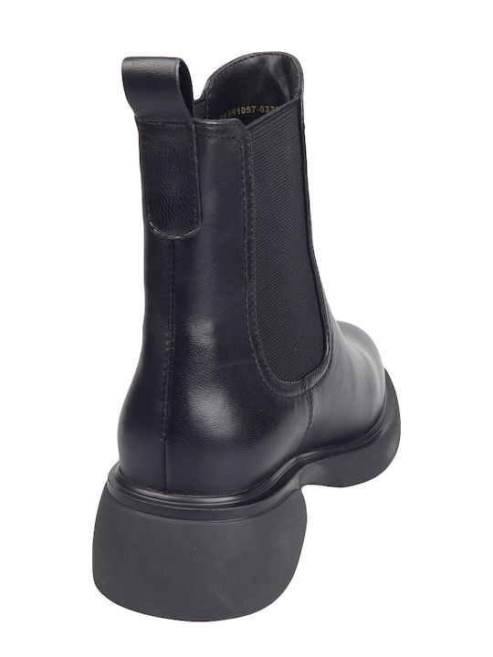 Leather Women's Ankle Boots with Medium Heel Black