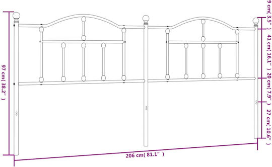 vidaXL Metal Bed Headboard Black 200cm