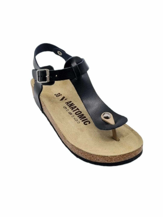 Vesna Leather Women's Flat Sandals Anatomic in Black Color