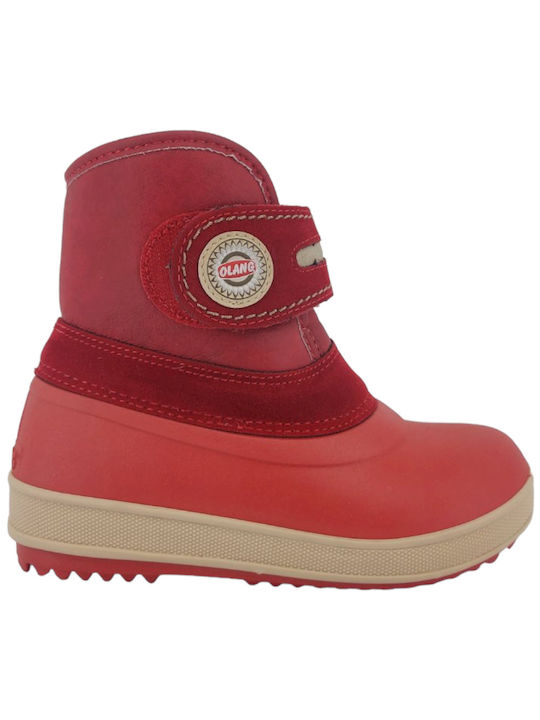 Olang Bibra Kids Suede Snow Boots with Hoop & Loop Closure Red