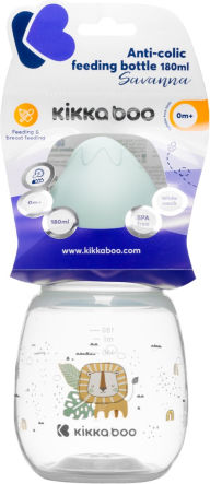 Kikka Boo Plastic Baby Bottle with Silicone Teat for 0+ Months Transparent Savanna Mint 180ml