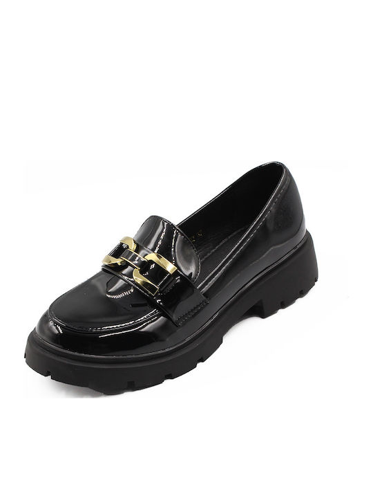 Patent Leather Women's Moccasins in Black Color