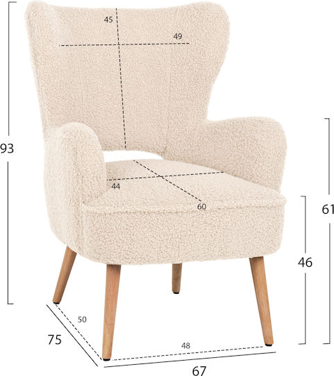 Mylie Ohrensessel Ecru 66x75x93cm