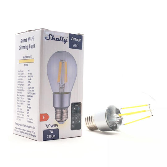 Shelly Vintage Bec inteligent LED 7W pentru Soclu E27 și Formă A60 alb cald 750lm Reglabil în intensitate