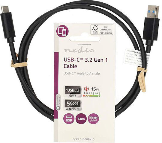 Nedis USB 3.2 Cable USB-C Male - USB-A 15W Silver 1m Bulk