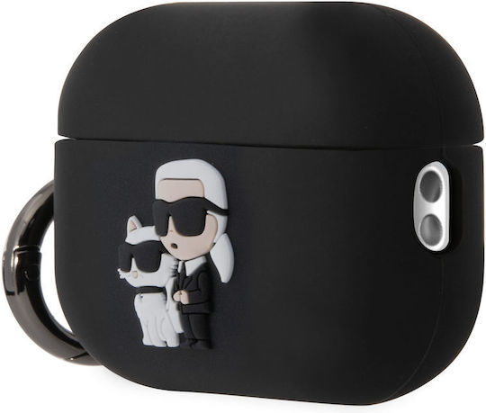 Karl Lagerfeld 3D Logo NFT Karl's Head Θήκη Σιλικόνης με Γάντζο σε Μαύρο χρώμα για Apple AirPods Pro 2