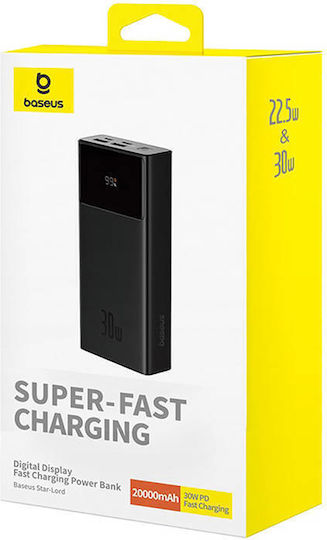 Baseus Star-Lord Power Bank 20000mAh 30W με 2 Θύρες USB-A και Θύρα USB-C Power Delivery Μαύρο