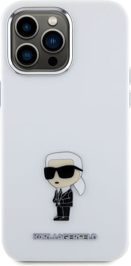 Karl Lagerfeld Ikonik Metal Pin Back Cover Silicone White (iPhone 15 Pro Max)