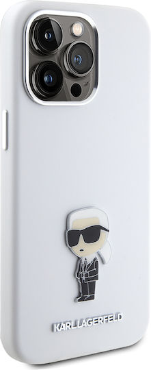 Karl Lagerfeld Ikonik Metal Pin Back Cover Silicone White (iPhone 15 Pro Max)