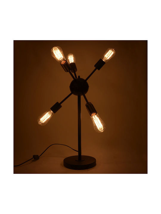 Inart Metal Table Lamp for Socket E27 with Transparent Shade and Black Base