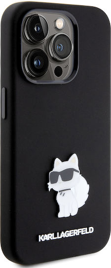 Karl Lagerfeld Choupette Metal Pin Umschlag Rückseite Silikon Schwarz (iPhone 15 Pro)