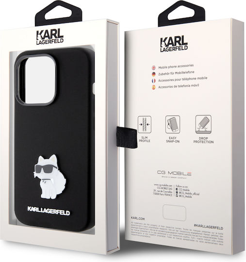 Karl Lagerfeld Choupette Metal Pin Umschlag Rückseite Silikon Schwarz (iPhone 15 Pro)