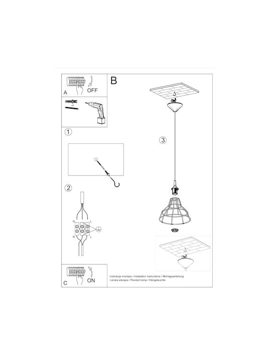 Sollux Anata Pendant Light Suspension Grid for Socket E27 Black