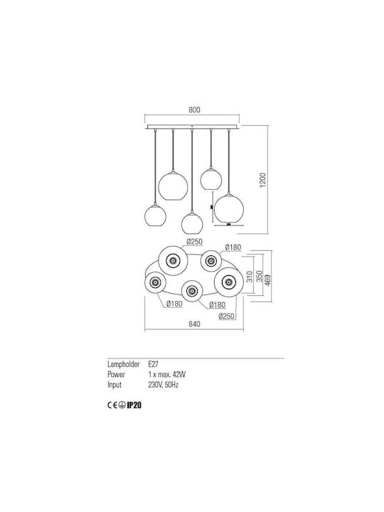 Redo Group Pendant Chandelier for 5 Bulbs E27 Bronze