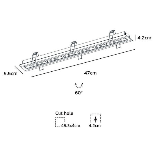 VK Lighting LED Kommerzielle lineare Beleuchtung Leuchte Wand 18W Naturweiß IP20 B47xT5.5xH4.2cm