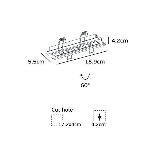 VK Lighting Commercial Linear Recessed LED Wall Light Warm White IP20 L18.9xD5.5xH4.2cm