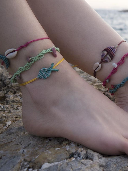 Siballba Macrame toe bracelet with whale shell fuchsia