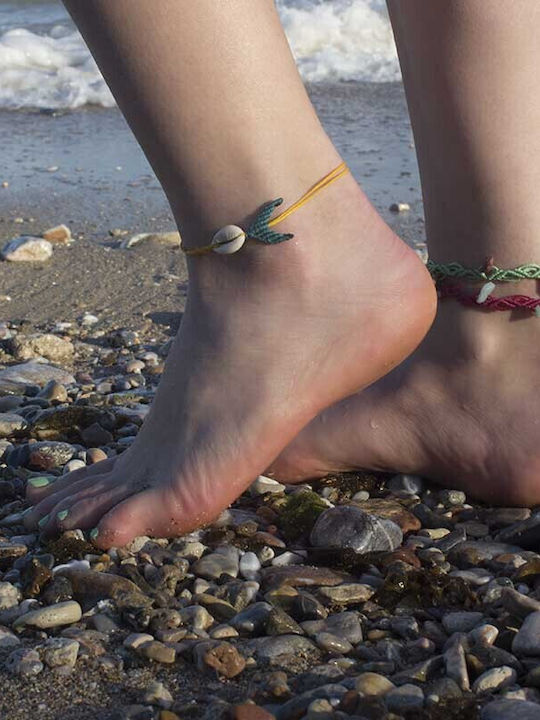 Siballba Macrame toe bracelet with whale shell yellow