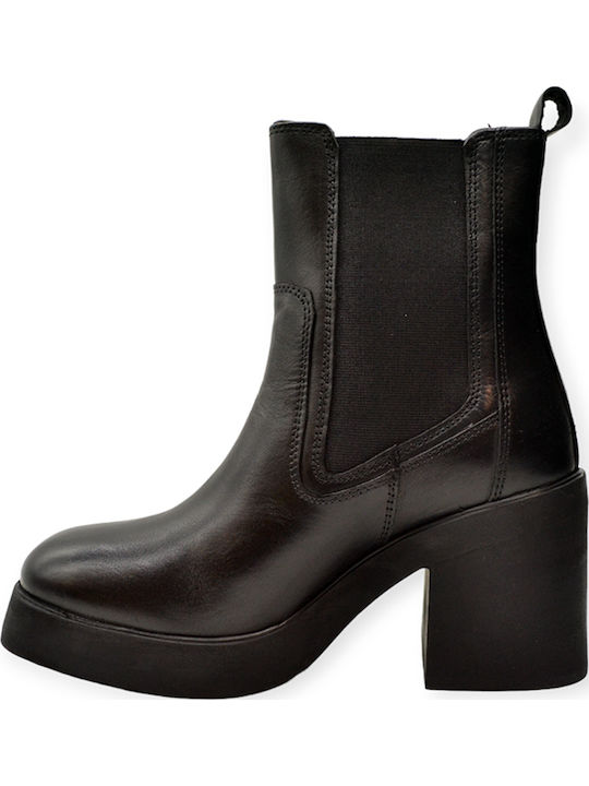 Leder Damen Stiefeletten mit Mittelhohem Absatz Schwarz
