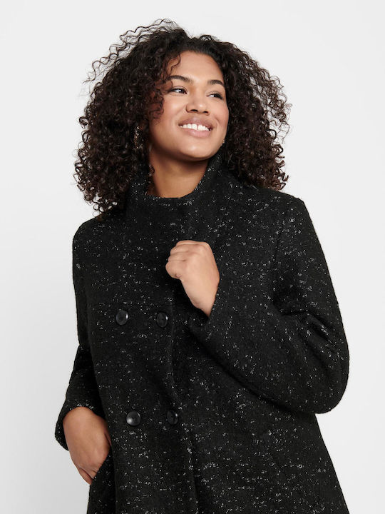 Wool Women's Black Coat with Buttons