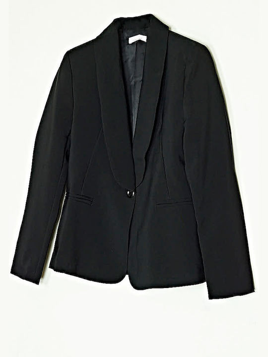 Cuca Blazer pentru femei Crepe Cu talie Sacou Negru