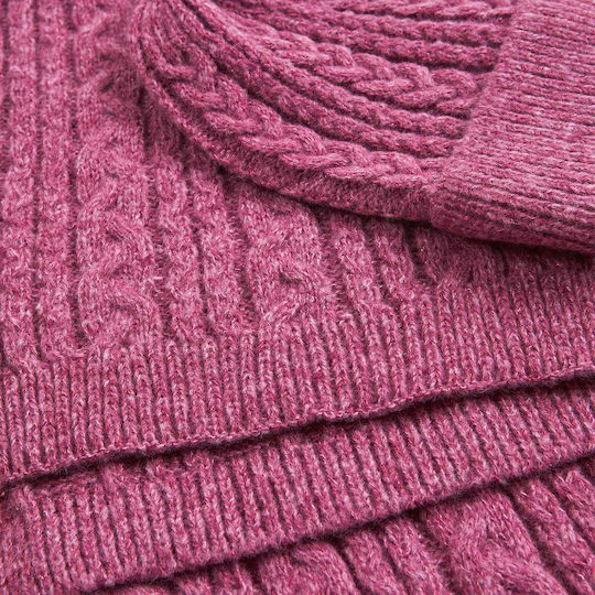 Frauen Set mit Beanie Gestrickt in Fuchsie Farbe