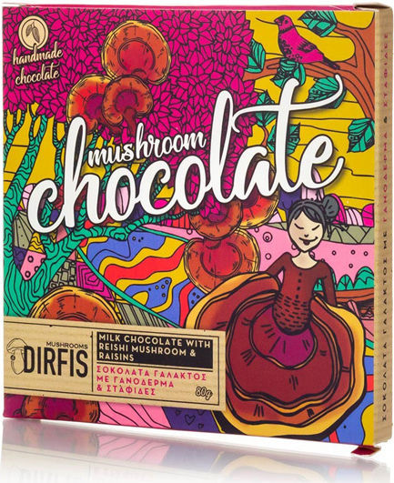 Manitaria Dirfys Handmade Chocolate Milk Ganoderma & Raisins Sugar-Free 80gr