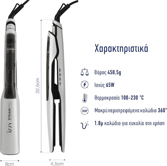 Izzy Steam Pro IZ-7106 224898 Πρέσα Μαλλιών με Ατμό και Κεραμικές Πλάκες 65W