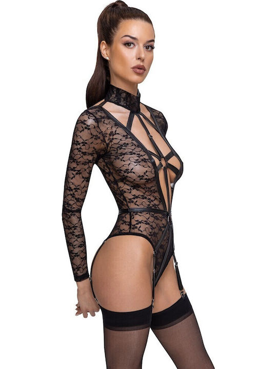 Cottelli Collection Sexy Bodysuit with Lace & Garters Black