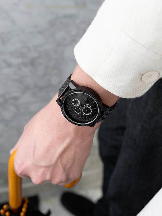 Oozoo Timepieces Γυναικείο Ρολόι 48mm Μπαταρίας με Μαύρο Μεταλλικό Μπρασελέ