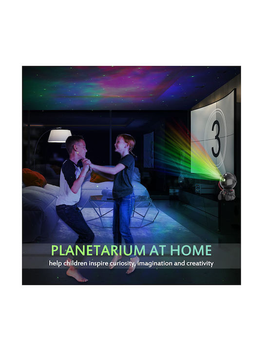 Led Περιστρεφόμενο Παιδικό Φωτιστικό Projector Astronaut με Προβολή Αστεριών Λευκό