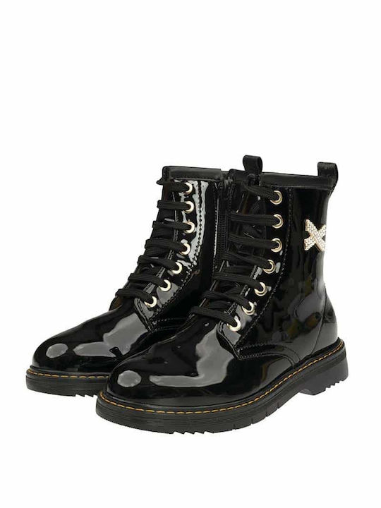 Scarpy Kids PU Leather Anatomic Military Boots with Zipper Black