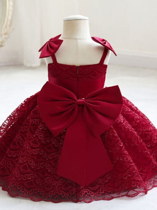 Girls Dress Sleeveless with Lace with Accessories Burgundy