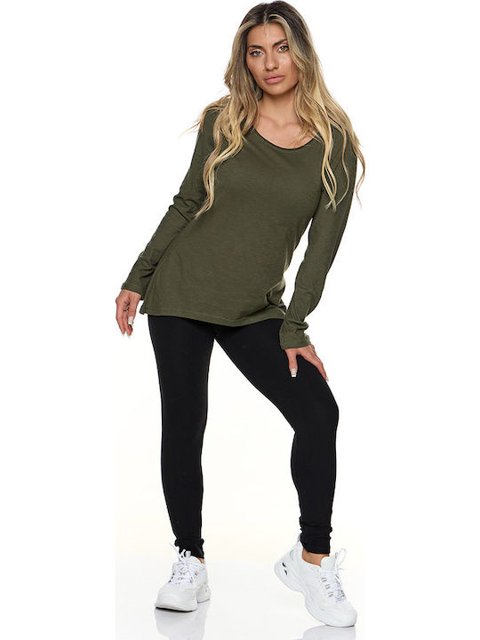Damen Sport Bluse Langärmelig Khaki