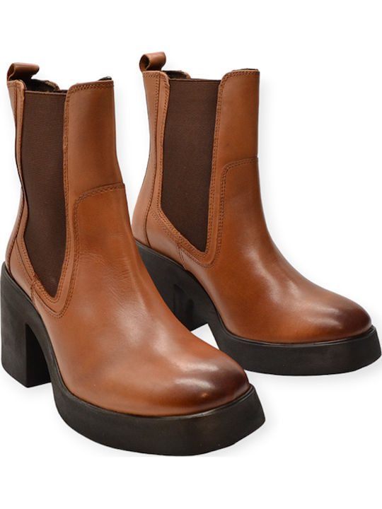 Leder Stiefeletten Damen Tabac Braun