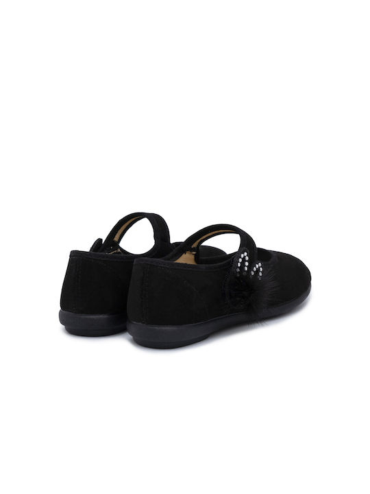 Vulladi Kids Anatomic Leather Ballerinas with Hoop & Loop Closure Black