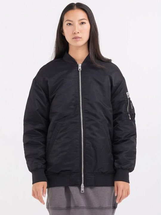 Poly Μακρύ Γυναικείο Bomber Jacket Μαύρο