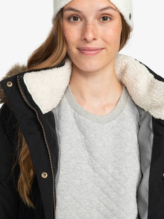 Ellie Women's Long Parka Jacket for Winter with Hood Black