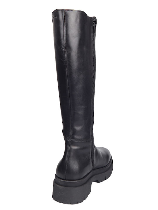 Leather Medium Heel Women's Boots with Zipper Black