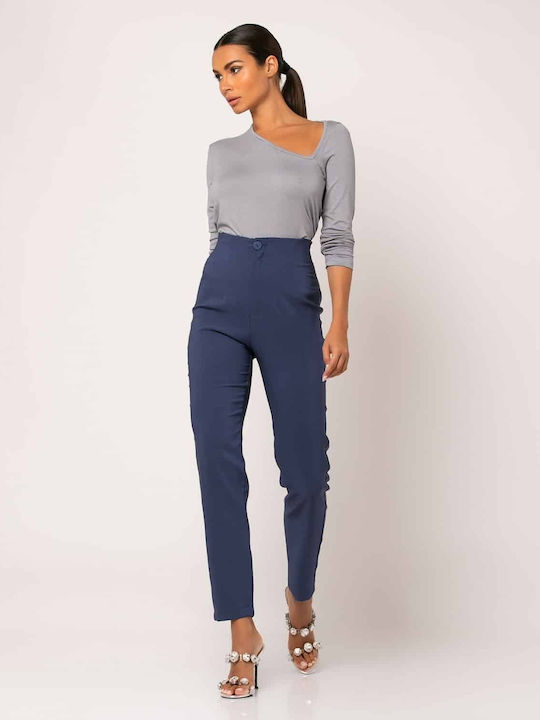 Noobass Women's High-waisted Fabric Trousers Blue