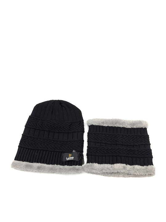 Set with Beanie Knitted in Black color