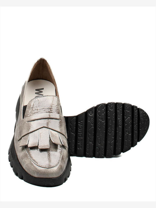 Δερμάτινα Γυναικεία Loafers σε Γκρι Χρώμα