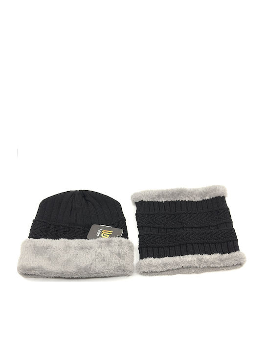 Set with Beanie Knitted in Black color