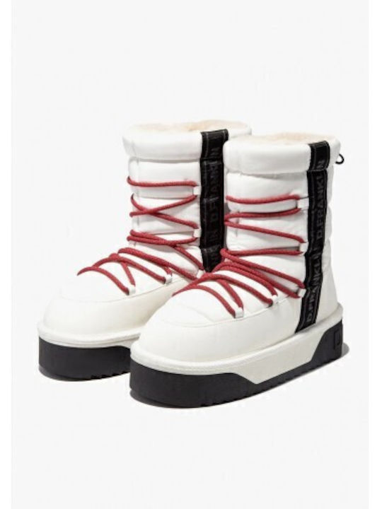 Synthetic Leather Medium Heel Snow Boots with Laces & Fur Nordic V.2 White