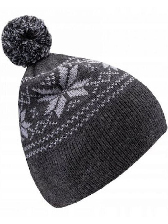 Pom Pom Beanie Unisex Σκούφος Πλεκτός σε Μαύρο χρώμα