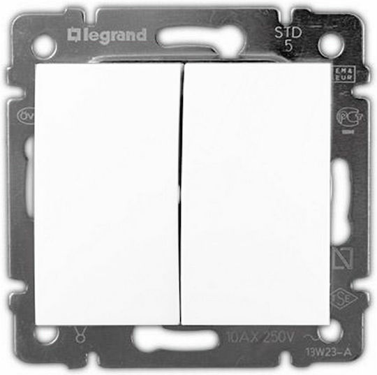 Legrand Valena 08 Χωνευτός Διακόπτης Τοίχου Διπλός χωρίς Πλαίσιο Aller Retour Λευκός