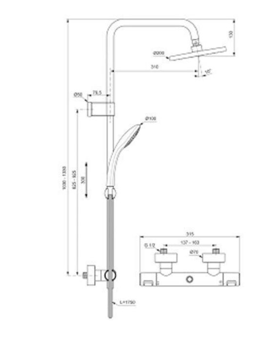 Ideal Standard Ceratherm T25 Στήλη Ντουζ με Μπαταρία Ροζ