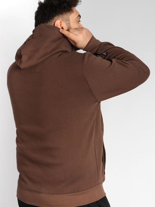 Double Men's Sweatshirt with Hood and Pockets Brown